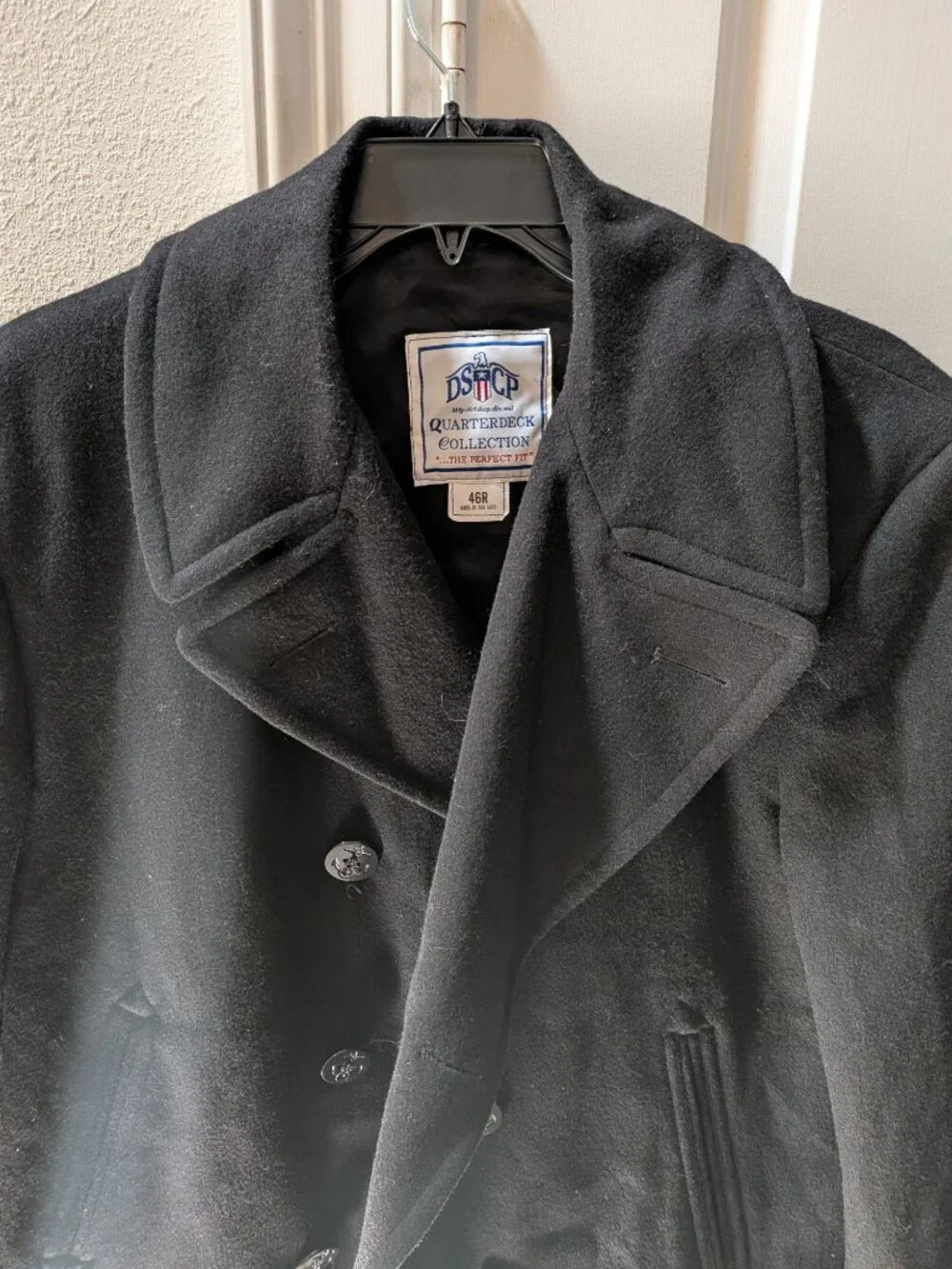 DCSP Quarterdeck Collection  Peacoat Mens 46 R Length Black Double Breasted
